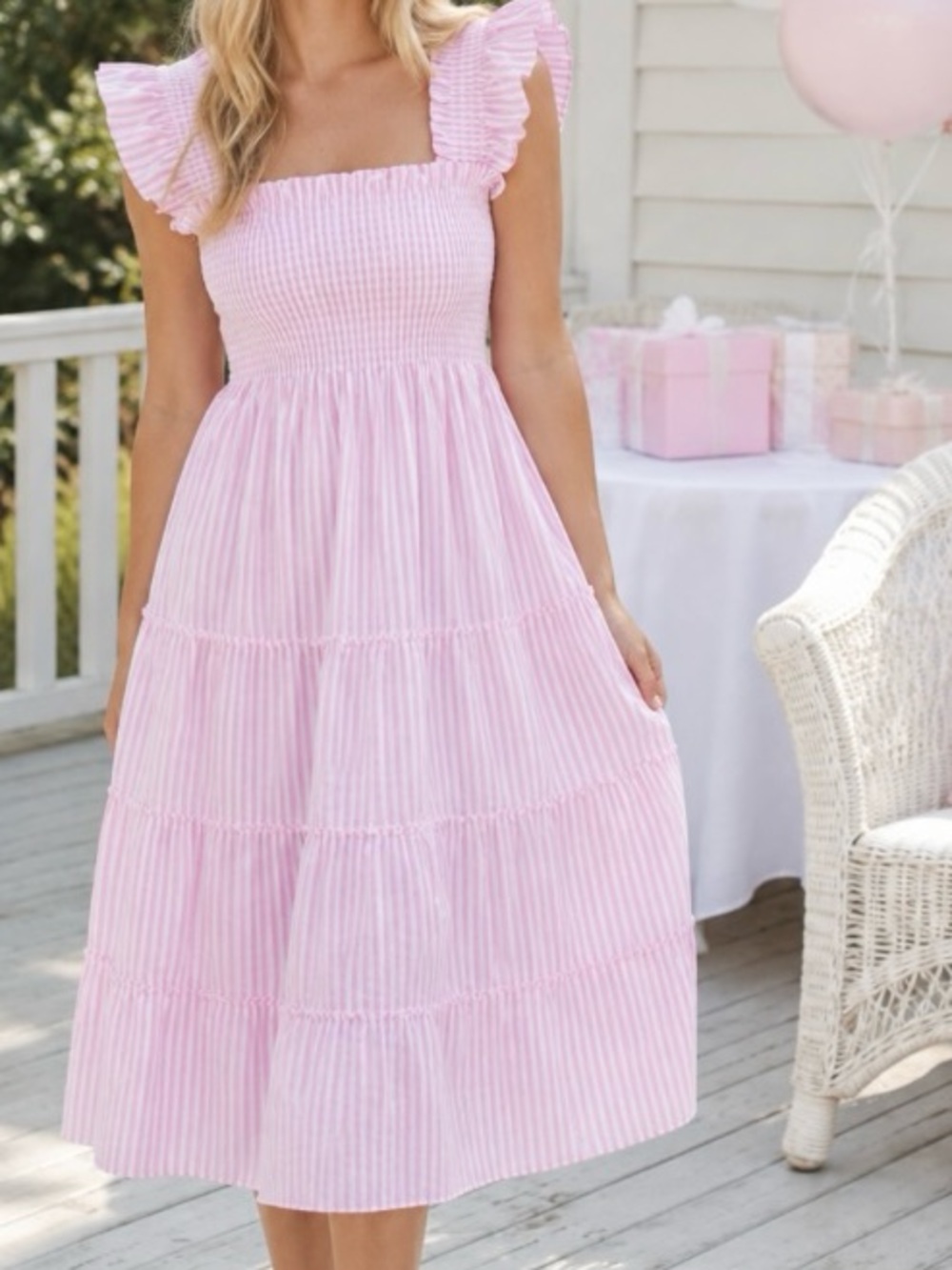 Hill House Home Ellie Nap Dress Bubblegum Pink Stripe Size L